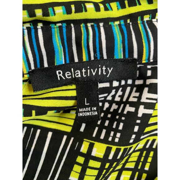 Relativity Women's Button Up Blouse Large with Roll up Sleeves Black Teal - Picture 5 of 7